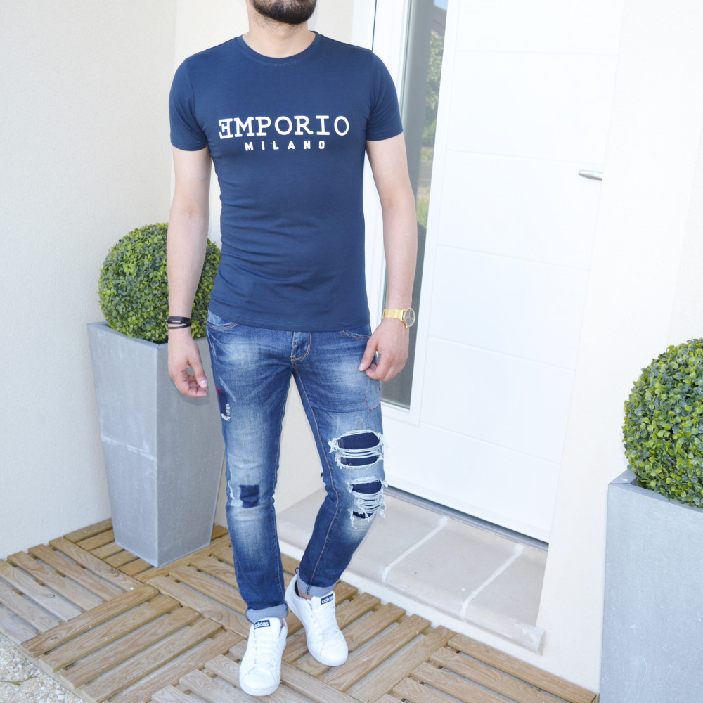 T-shirt slim bleu Emporio Milano