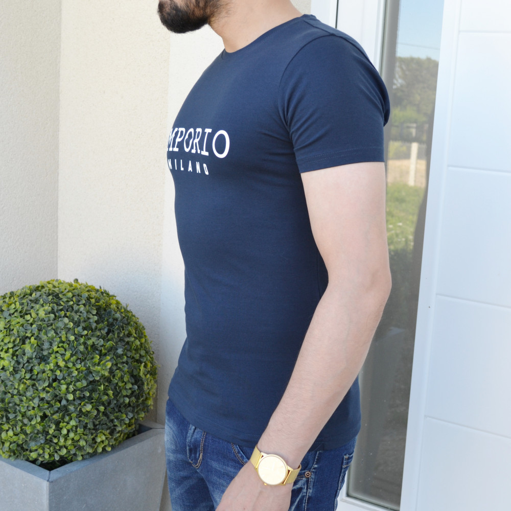 T-shirt slim bleu Emporio Milano