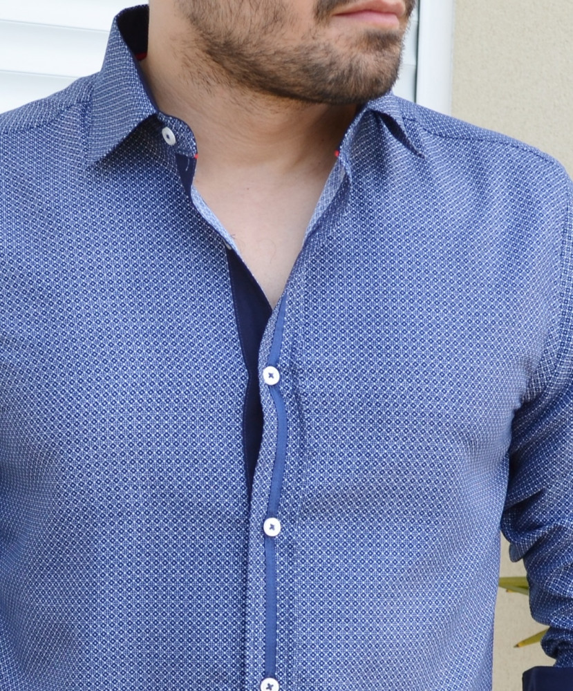 Chemise bleu avec bande satin