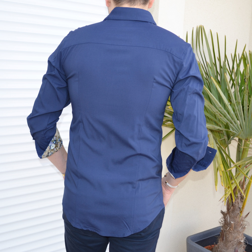 Chemise homme bleu et fleurs extra slim