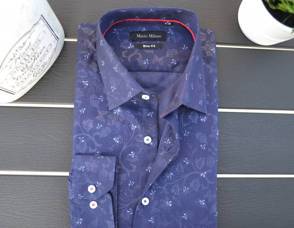 Chemise bleu marine slim abeille