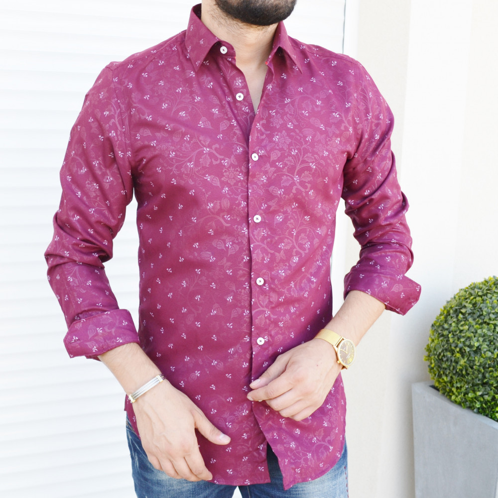 Chemise rouge slim motifs abeille