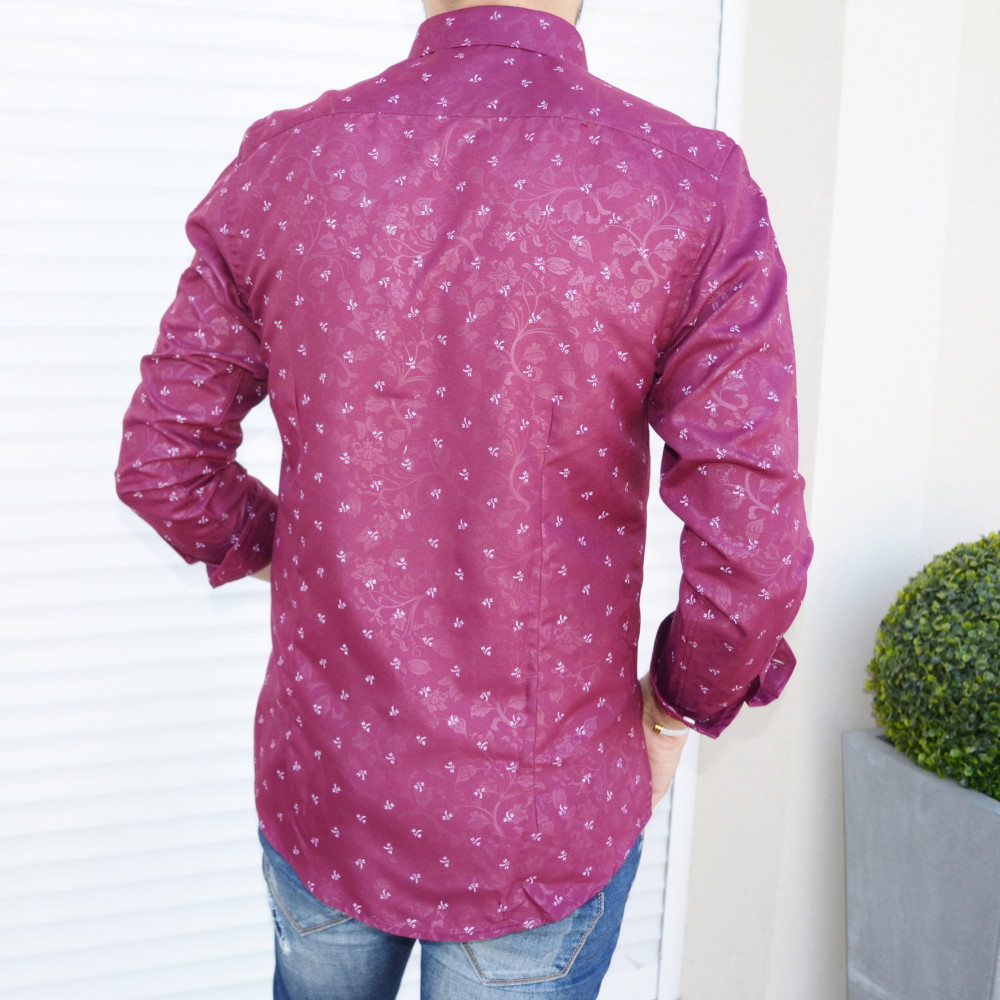 Chemise rouge slim motifs abeille