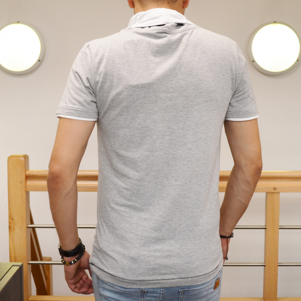 T-shirt homme imprimé col cordon