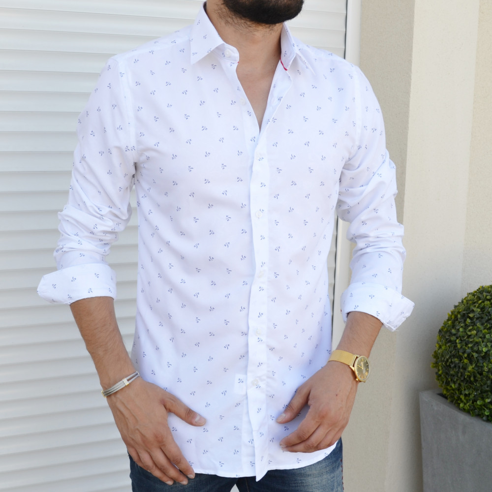 Chemise blanche slim avec imprimé abeille