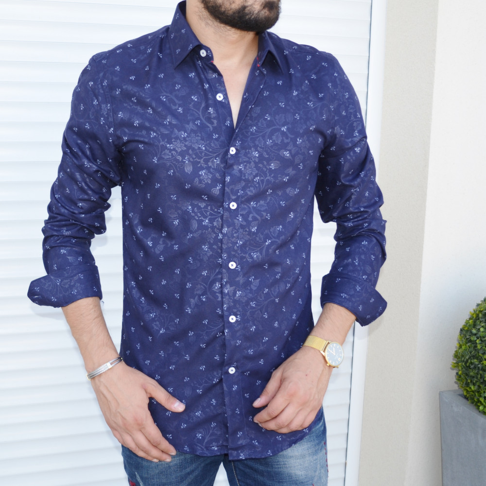 Chemise bleu marine slim abeille