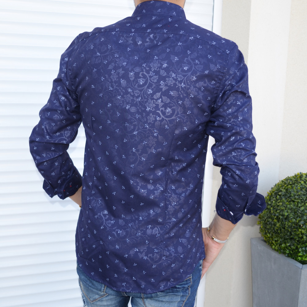 Chemise bleu marine slim abeille