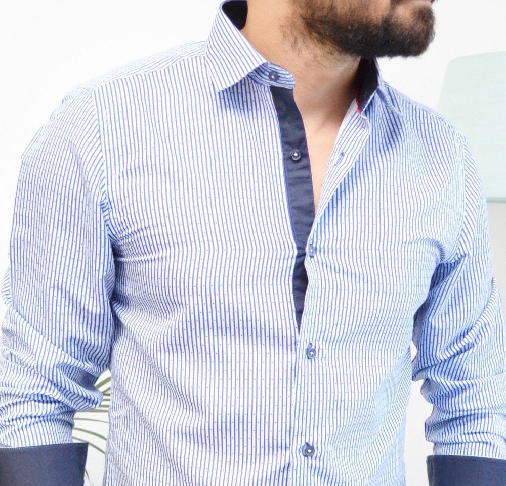 chemise homme bleu ciel à fine rayures slim fit