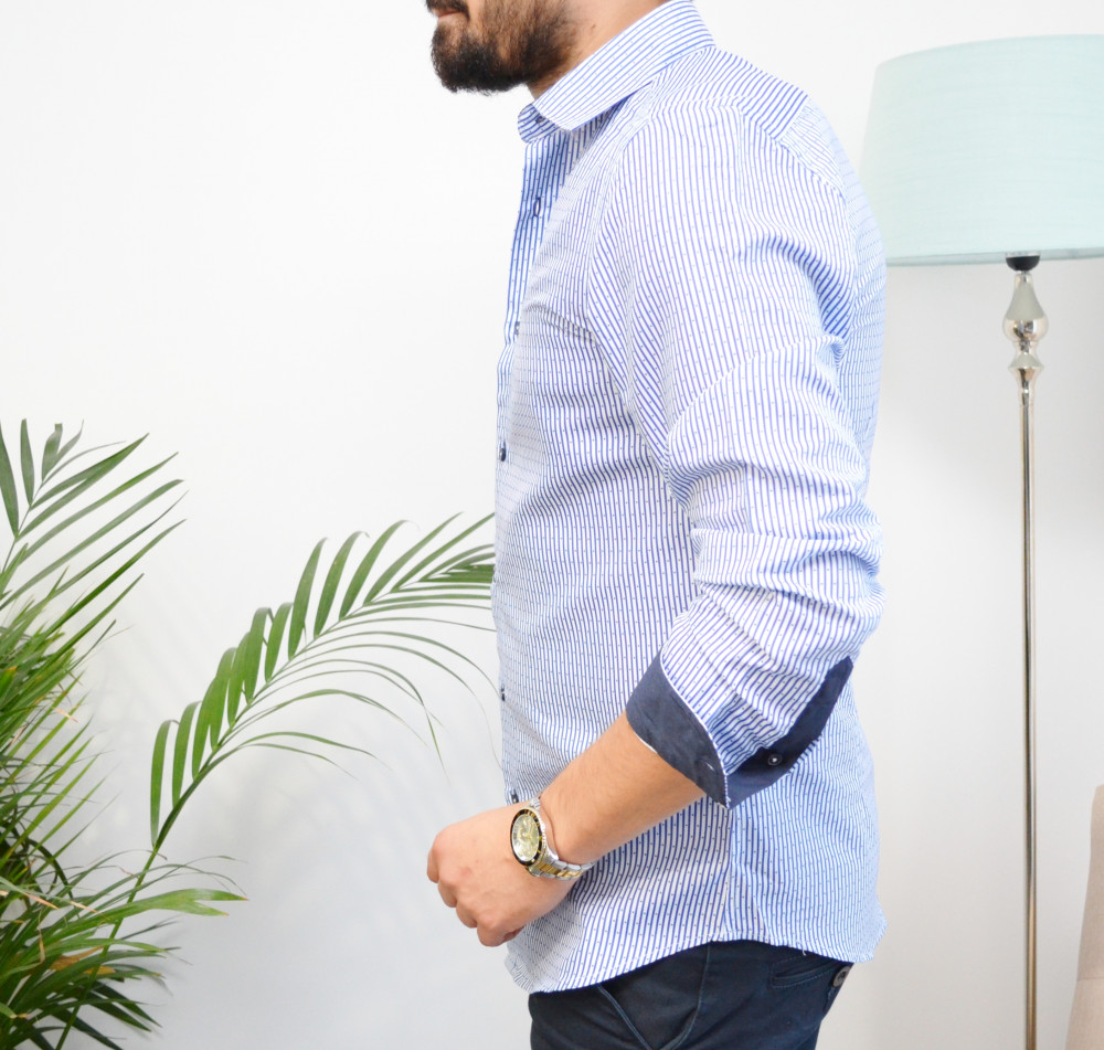 chemise homme bleu ciel à fine rayures slim fit