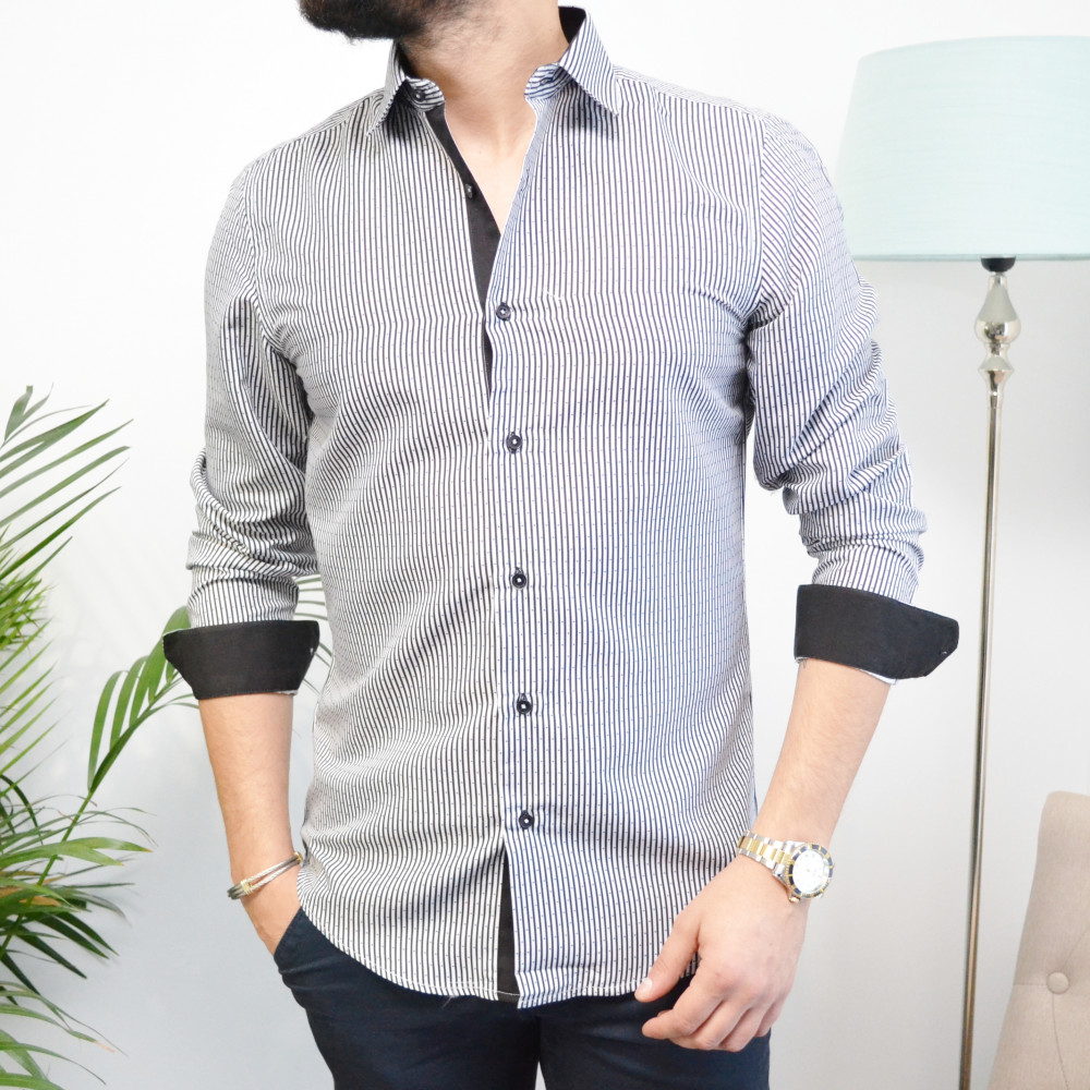 chemise homme noire à fine rayures slim fit