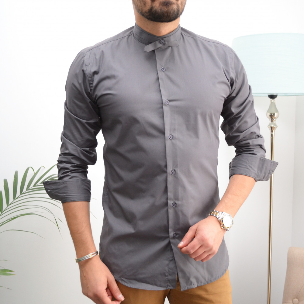 chemise homme grise slim avec col mao