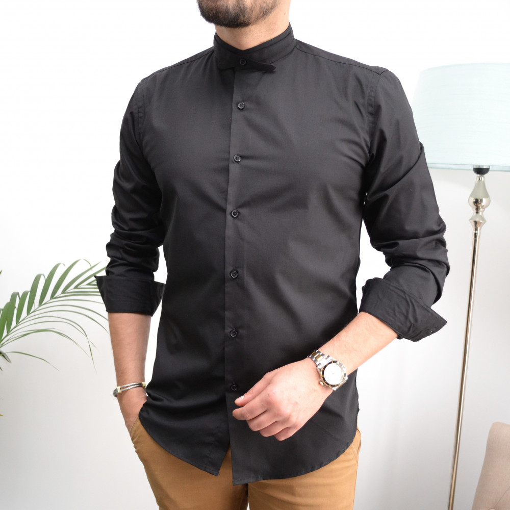 chemise homme noir slim avec col mao