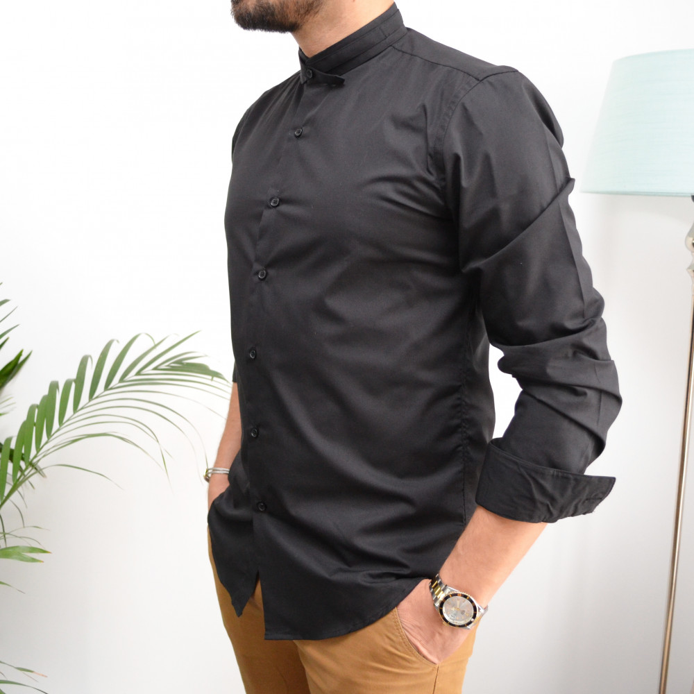 chemise homme noir slim avec col mao