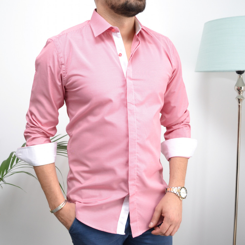 chemise homme fushia slim a petit carreaux