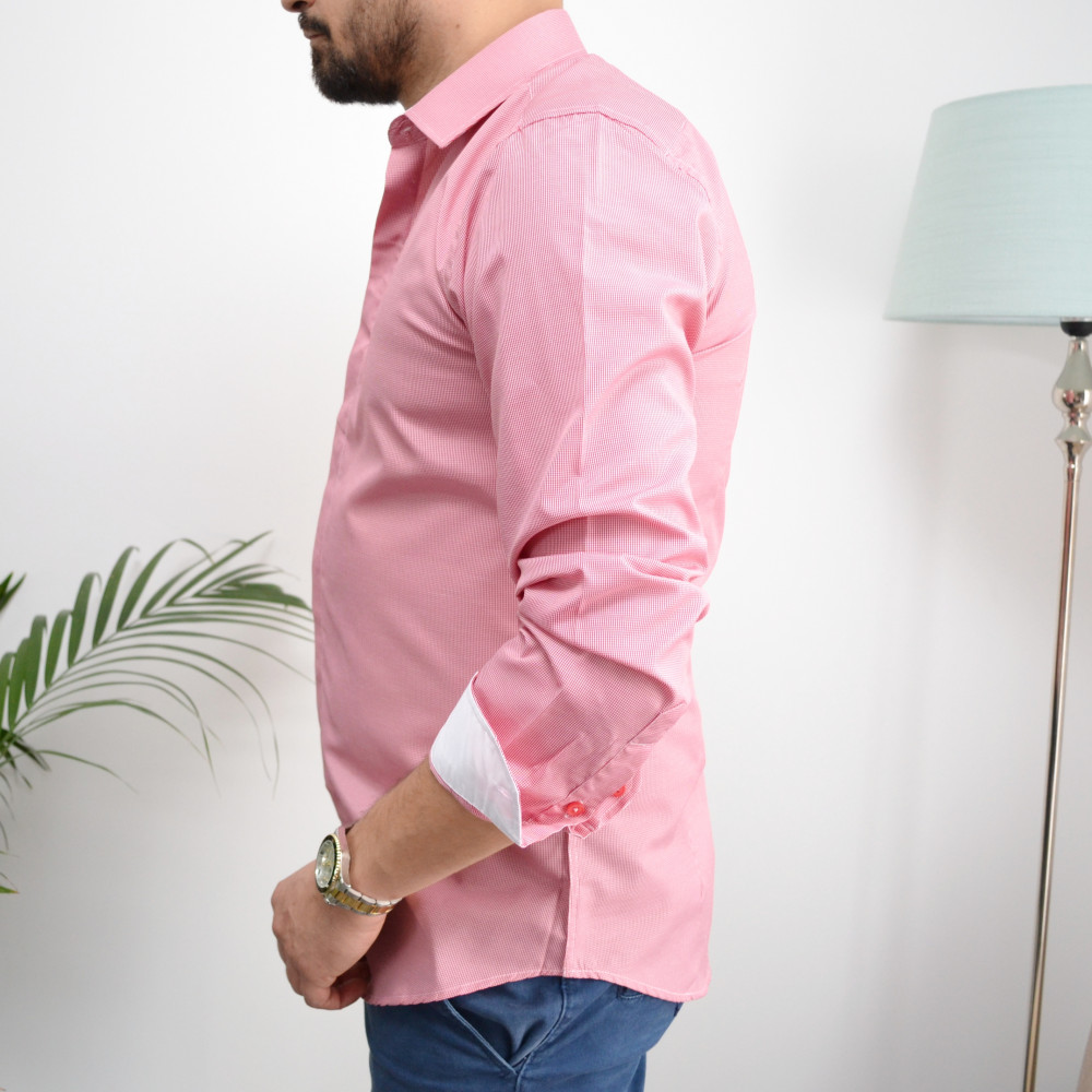 chemise homme fushia slim a petit carreaux