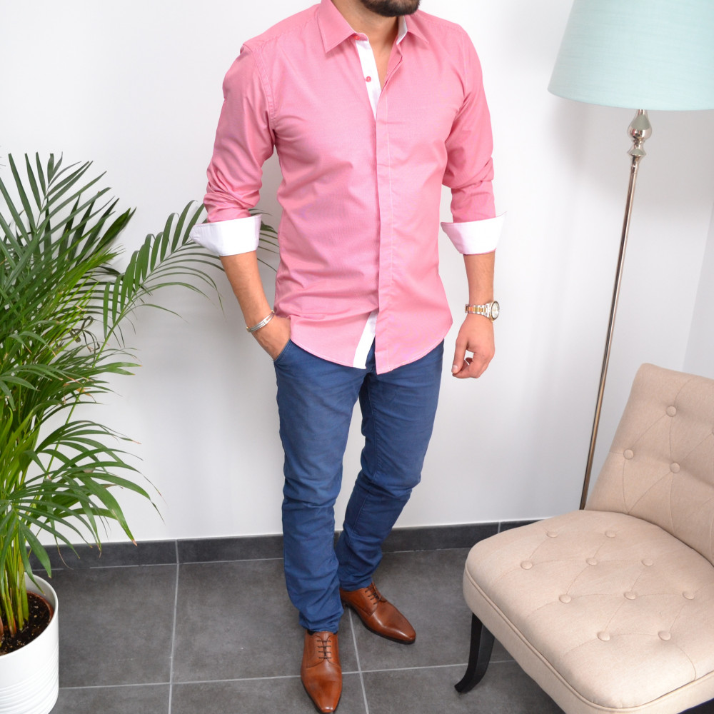 chemise homme fushia slim a petit carreaux