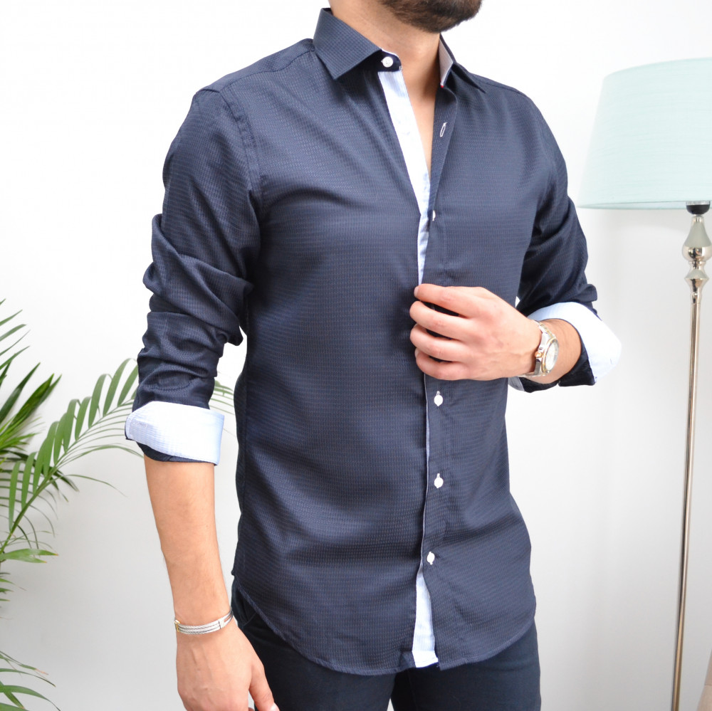 chemise homme bleu slim vichy ton sur ton