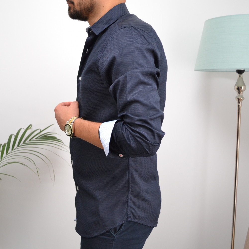 chemise homme bleu slim vichy ton sur ton