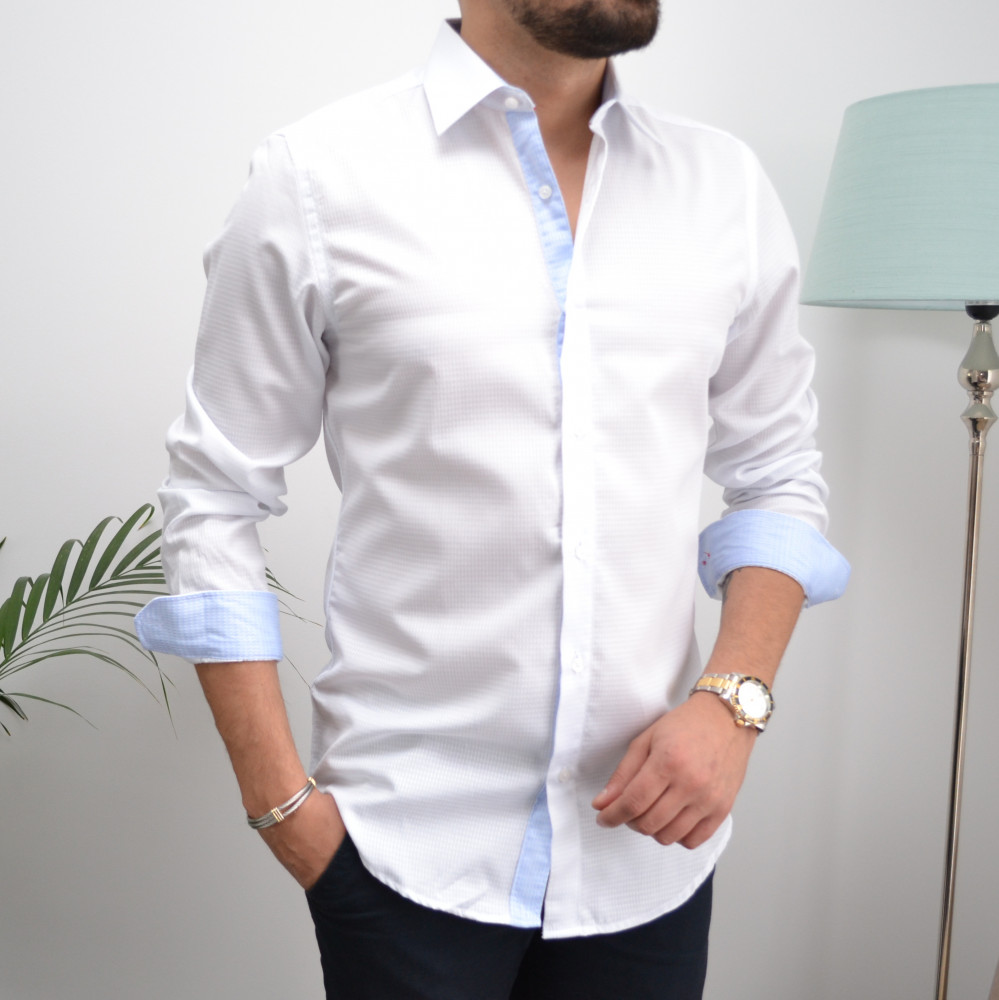 chemise homme blanche slim vichy ton sur ton