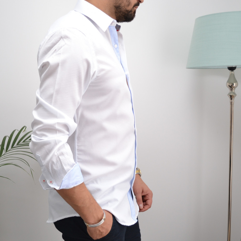 chemise homme blanche slim vichy ton sur ton