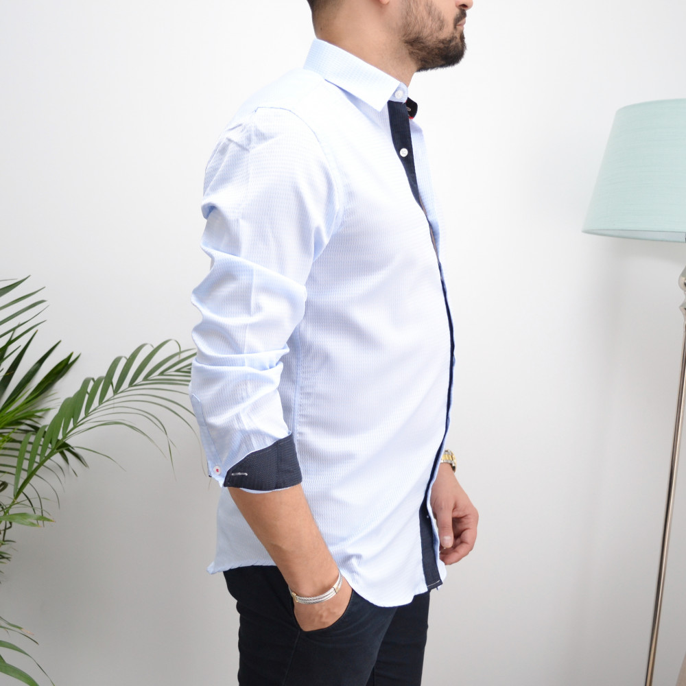 chemise homme bleu ciel slim vichy ton sur ton