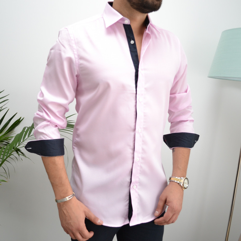 chemise homme rose slim vichy ton sur ton