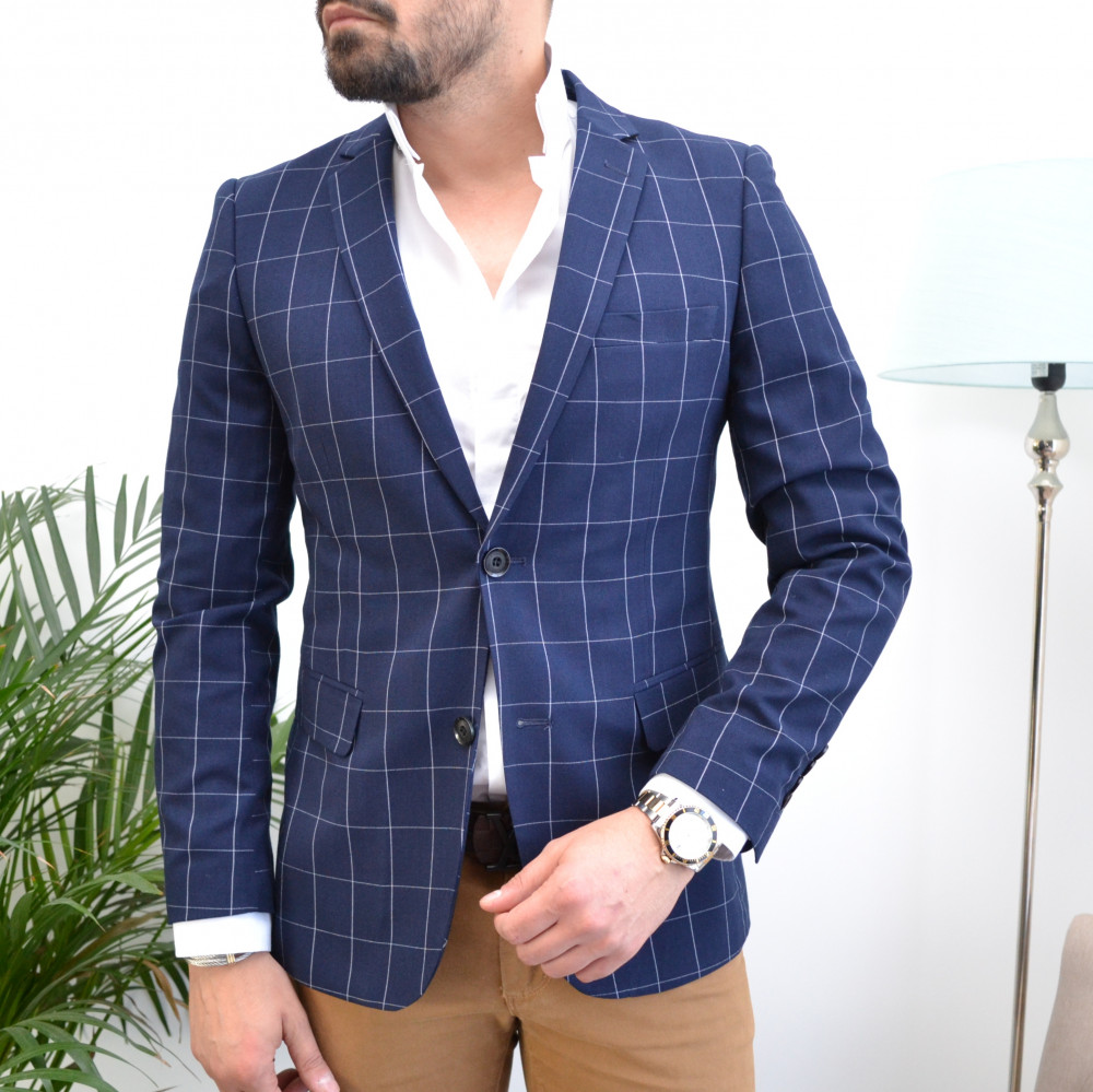 Blazer homme bleu à carreaux style prince de galle