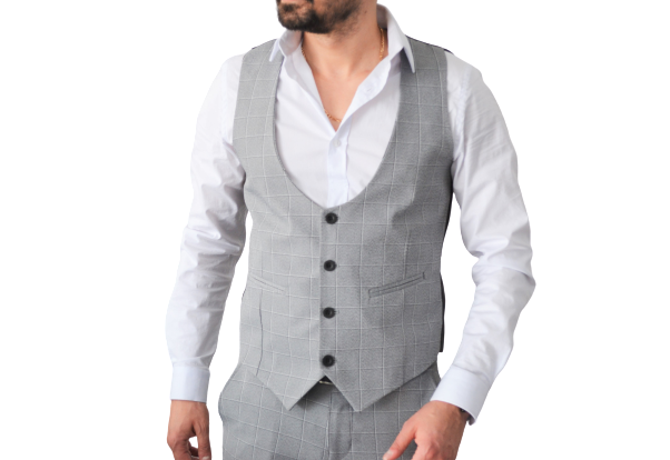 Gilet chic slim gris à carreaux