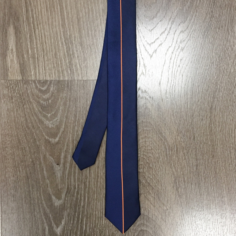Cravate bleu bi matière et fine bande