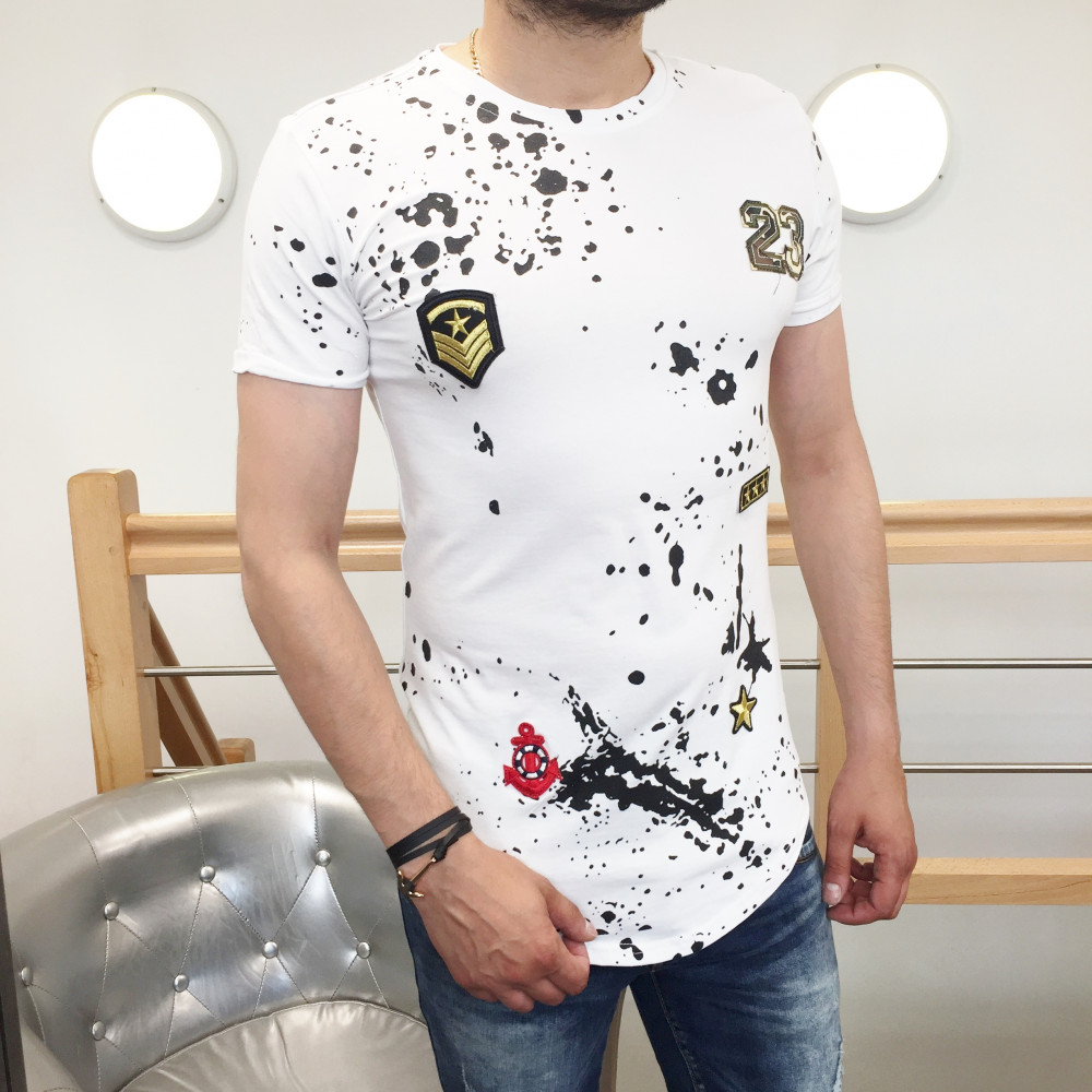 T-shirt homme à patchs blanc