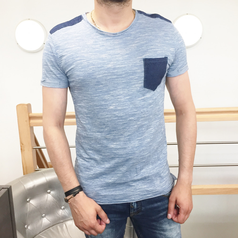 T-shirt homme bleu chiné à poche