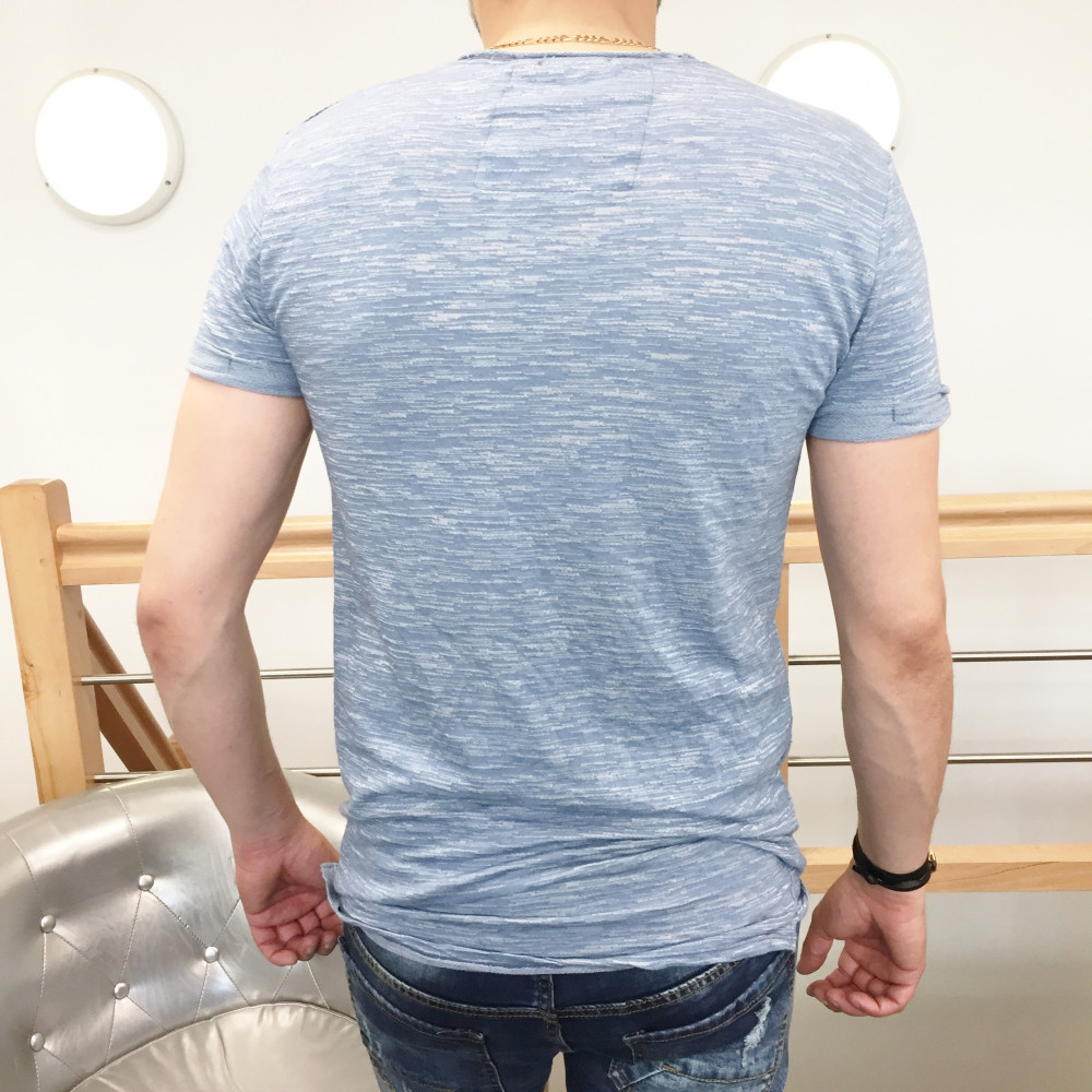 T-shirt homme bleu chiné à poche