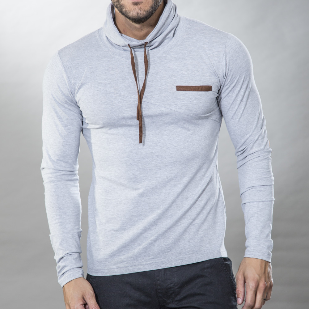 T-shirt homme gris avec fausse poche camel