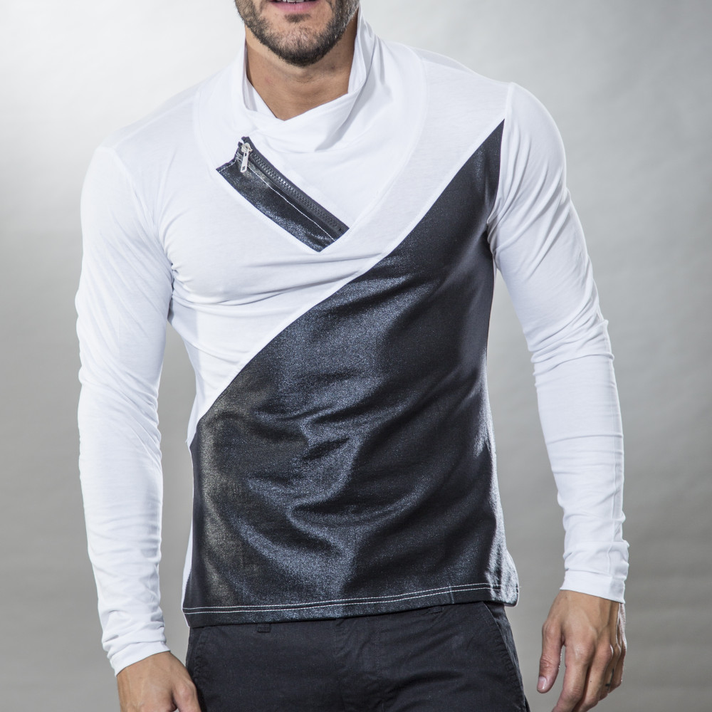 T-shirt homme col zip bi matière