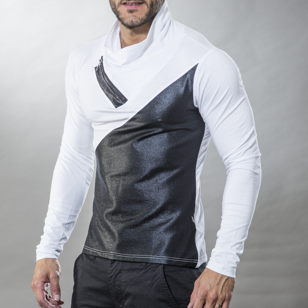 T-shirt homme col zip bi matière