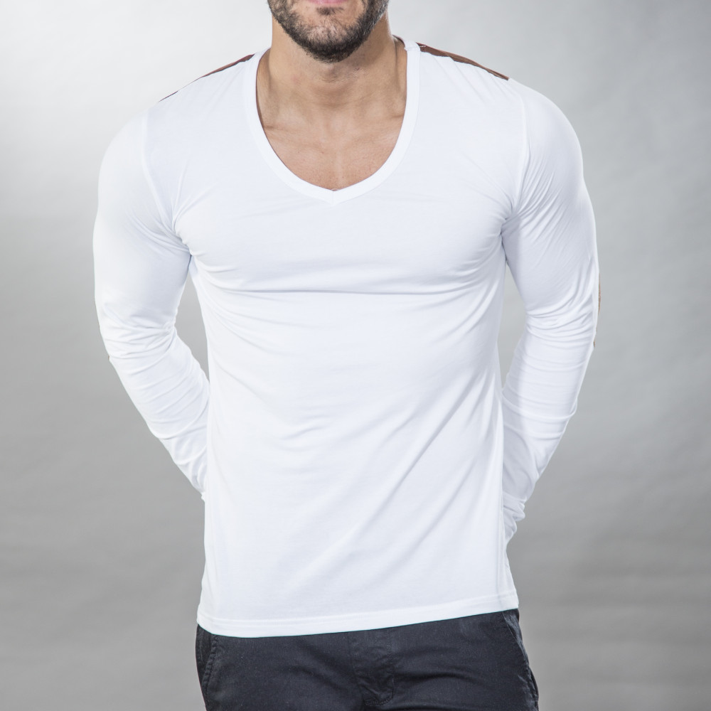 T-shirt homme blanc à coudières