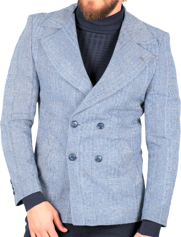 Manteau homme bleu a tartan