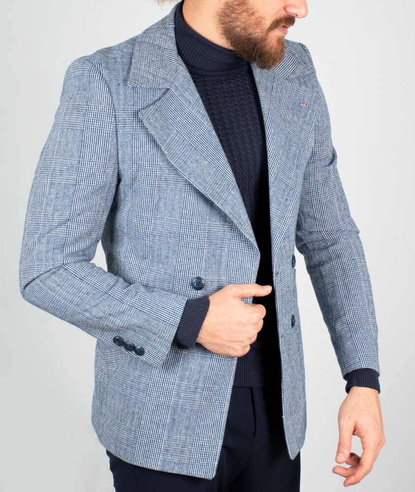 Manteau homme bleu a tartan