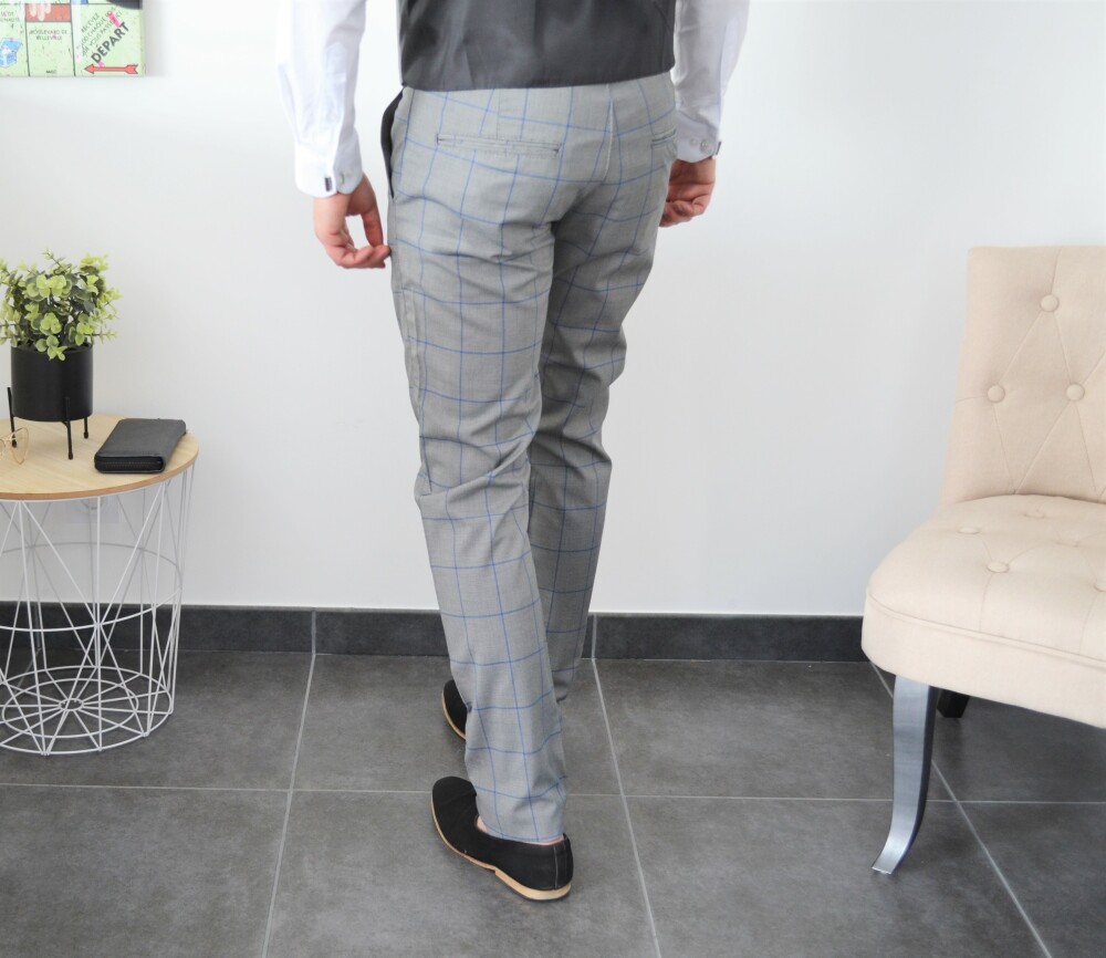 Pantalon chic slim gris à carreaux