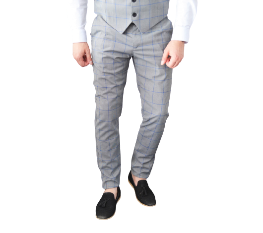 Pantalon chic slim gris à carreaux