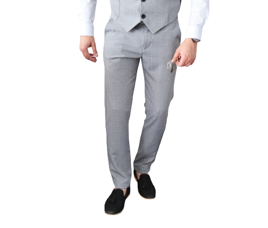 Pantalon chic slim gris à carreaux