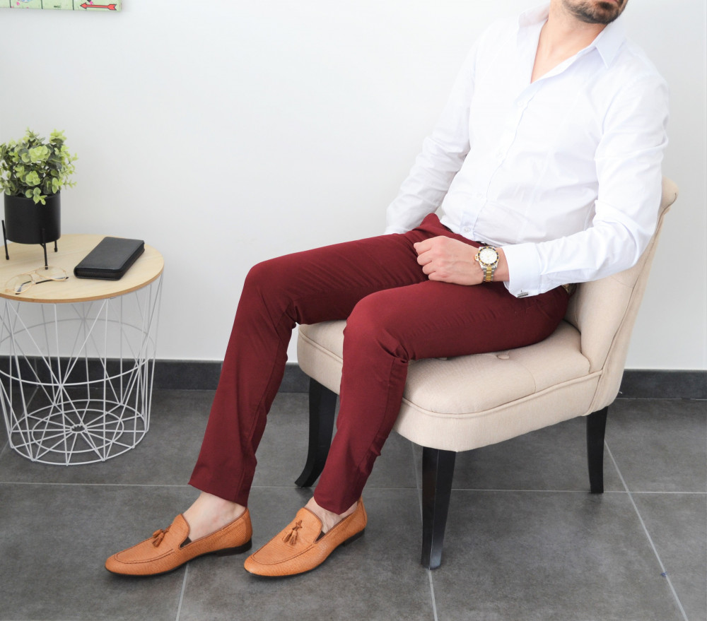 Pantalon chino bordeaux slim milano