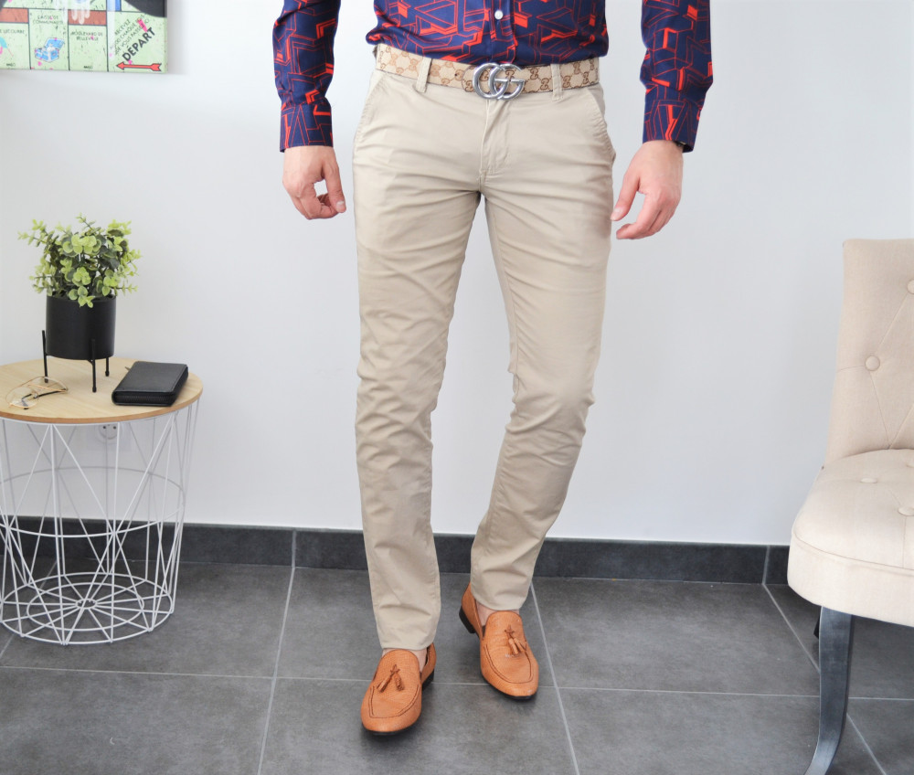 Pantalon chino beige slim