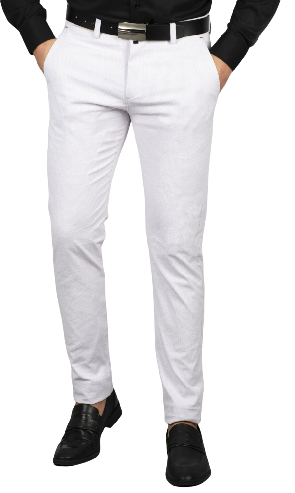 Pantalon slim blanc à petit motifs
