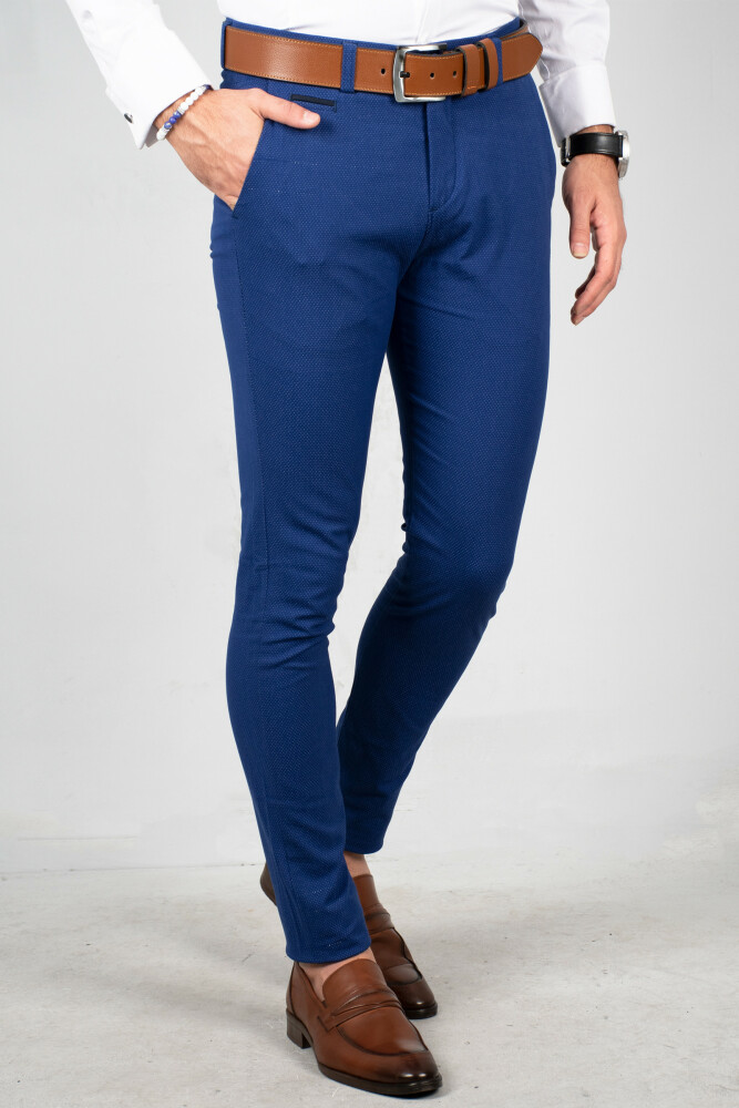 Pantalon slim bleu roi à petit motifs