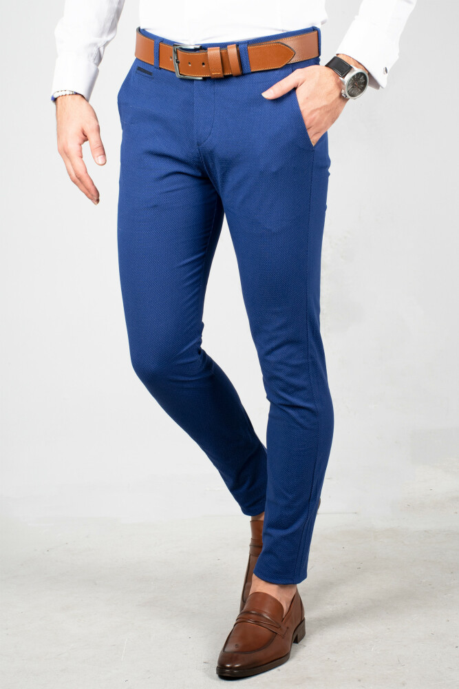 Pantalon slim bleu roi à petit motifs