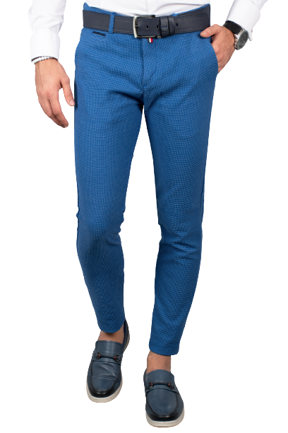 Pantalon slim bleu à petit motifs