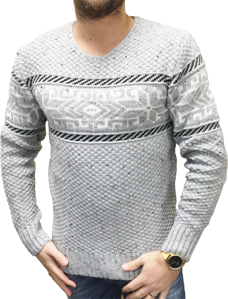 Pull grise en laine motif blanc