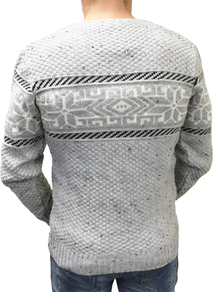 Pull grise en laine motif blanc