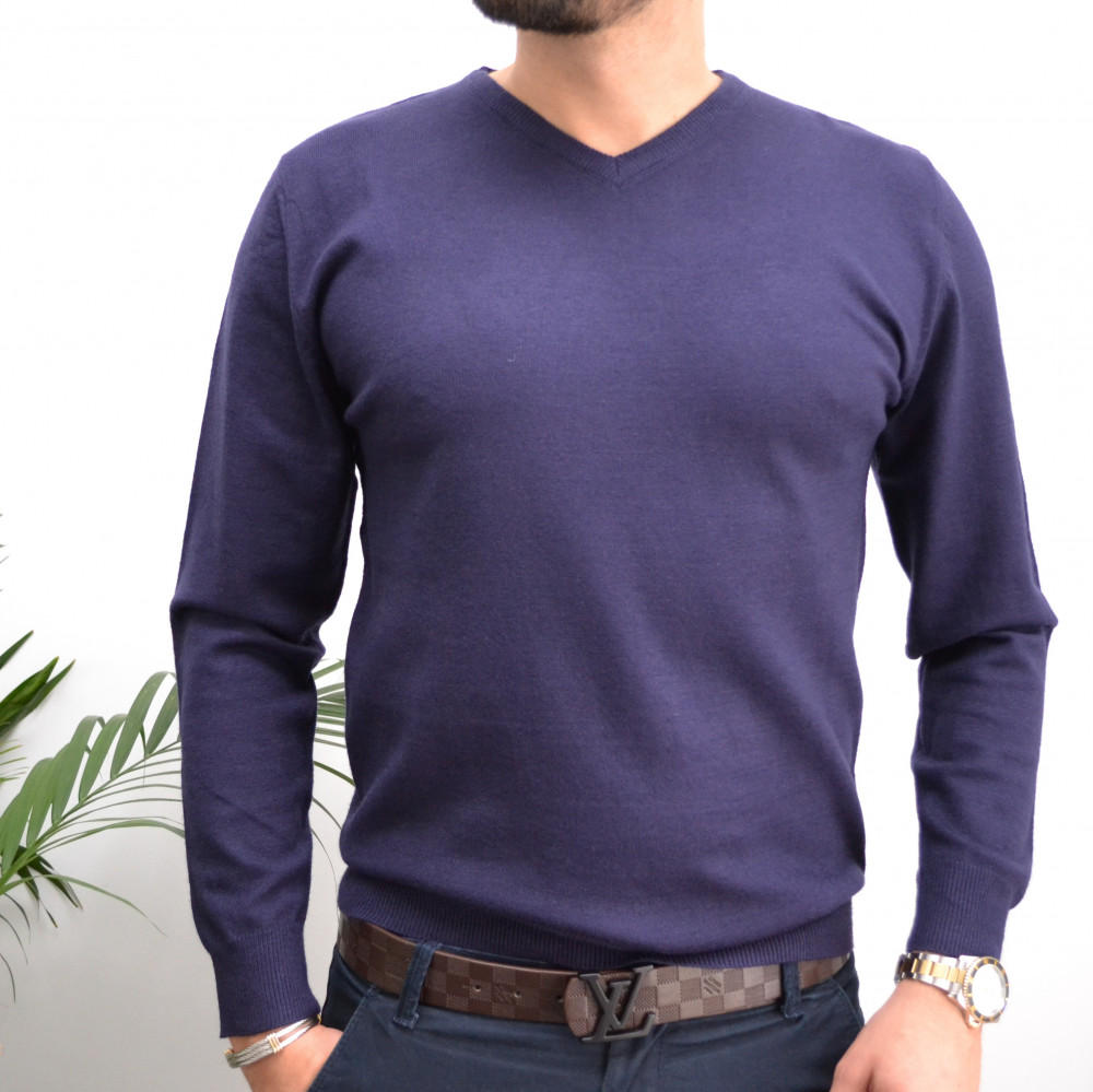 Pull bleu marine col V basic slim